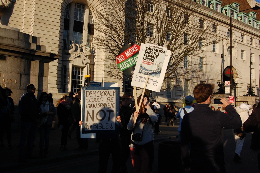 Protesters with their signs during the march for climate change. (Emilie Herman)