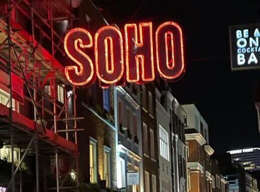 Image: Luke Mantle Iconic Soho sign at night-time.